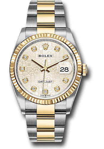 Rolex Steel and Yellow Gold Rolesor Datejust 36 Watch - Fluted Bezel - Silver Jubilee Diamond Dial - Oyster Bracelet