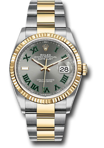 Rolex Yellow Rolesor Datejust 36 Watch - Fluted Bezel - Slate Roman Dial - Oyster Bracelet
