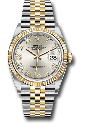 Rolex Steel and Yellow Gold Rolesor Datejust 36 Watch - Fluted Bezel - Silver Roman Dial - Jubilee Bracelet