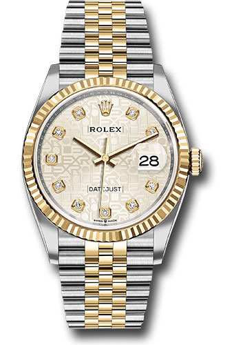Rolex Steel and Yellow Gold Rolesor Datejust 36 Watch - Fluted Bezel - Silver Jubilee Diamond Dial - Jubilee Bracelet