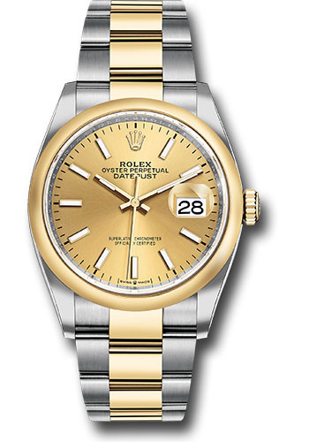 Rolex Steel and Yellow Gold Rolesor Datejust 36 Watch - Domed Bezel - Champagne Index Dial - Oyster Bracelet
