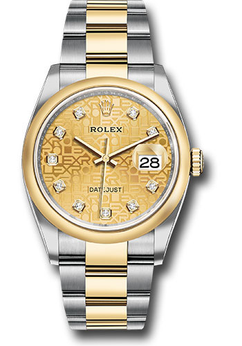 Rolex Yellow Rolesor Datejust 36 Watch - Domed Bezel - Champagne Jubilee Diamond Dial - Oyster Bracelet