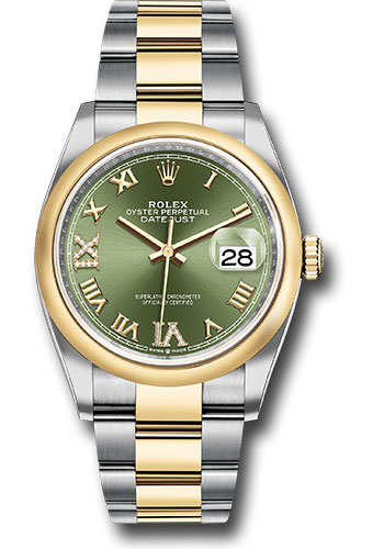 Rolex Steel and Yellow Gold Rolesor Datejust 36 Watch - Domed Bezel - Olive Green Roman Dial - Oyster Bracelet