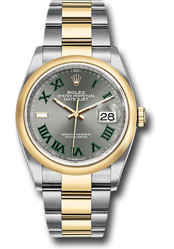 Rolex Yellow Rolesor Datejust 36 Watch - Domed Bezel - Slate Roman Dial - Oyster Bracelet