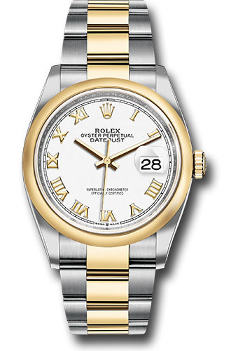 Rolex Steel and Yellow Gold Rolesor Datejust 36 Watch - Domed Bezel - White Roman Dial - Oyster Bracelet