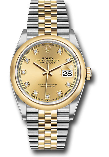 Rolex Steel and Yellow Gold Rolesor Datejust 36 Watch - Domed Bezel - Champagne Diamond Dial - Jubilee Bracelet
