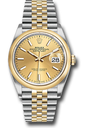 Rolex Steel and Yellow Gold Rolesor Datejust 36 Watch - Domed Bezel - Champagne Index Dial - Jubilee Bracelet
