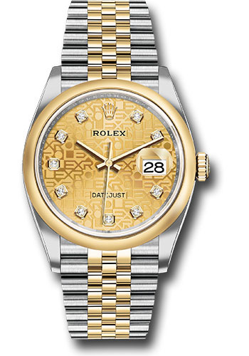 Rolex Yellow Rolesor Datejust 36 Watch - Domed Bezel - Champagne Jubilee Diamond Dial - Jubilee Bracelet