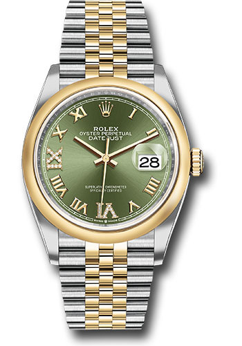 Rolex Steel and Yellow Gold Rolesor Datejust 36 Watch - Domed Bezel - Olive Green Roman Dial - Jubilee Bracelet