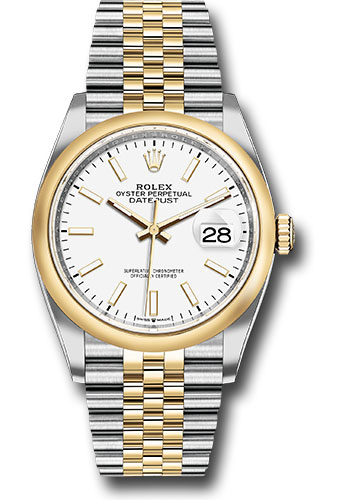 Rolex Steel and Yellow Gold Rolesor Datejust 36 Watch - Domed Bezel - White Index Dial - Jubilee Bracelet