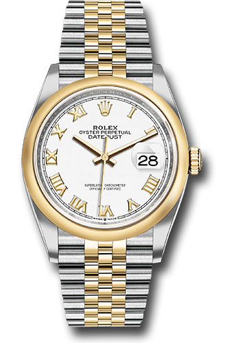 Rolex Steel and Yellow Gold Rolesor Datejust 36 Watch - Domed Bezel - White Roman Dial - Jubilee Bracelet