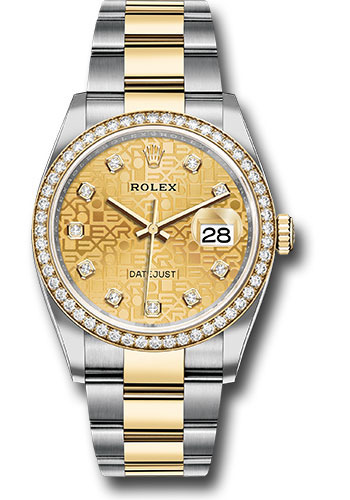 Rolex Yellow Rolesor Datejust 36 Watch - Diamond Bezel - Champagne Jubilee Diamond Dial - Oyster Bracelet