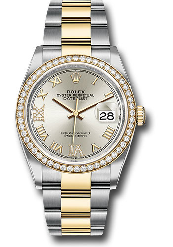 Rolex Steel and Yellow Gold Rolesor Datejust 36 Watch - Diamond Bezel - Silver Roman Dial - Oyster Bracelet