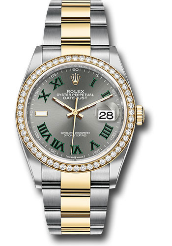 Rolex Yellow Rolesor Datejust 36 Watch - Diamond Bezel - Slate Roman Dial - Oyster Bracelet