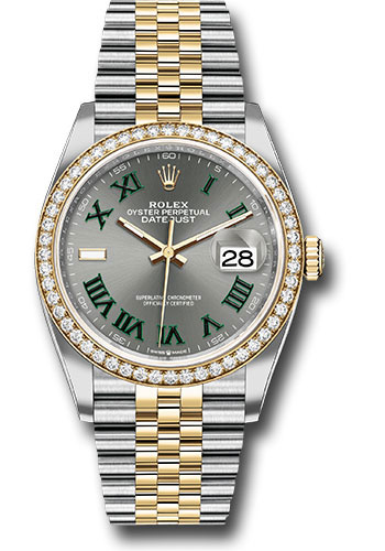 Rolex Yellow Rolesor Datejust 36 Watch - Diamond Bezel - Slate Roman Dial - Jubilee Bracelet