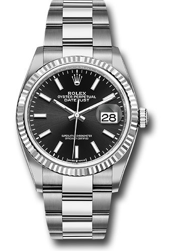 Rolex Steel Datejust 36 Watch - Fluted Bezel - Black Index Dial - Oyster Bracelet