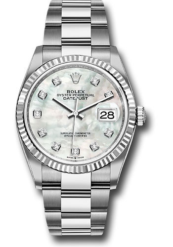 Rolex Steel Datejust 36 Watch - Fluted Bezel - Mother-of-Pearl Diamond Dial - Oyster Bracelet