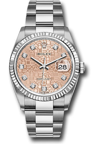Rolex Steel Datejust 36 Watch - Fluted Bezel - Pink Jubilee Diamond Dial - Oyster Bracelet