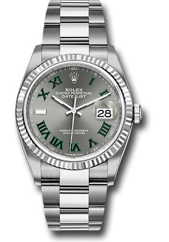 Rolex White Rolesor Datejust 36 Watch - Fluted Bezel - Slate Roman Dial - Oyster Bracelet