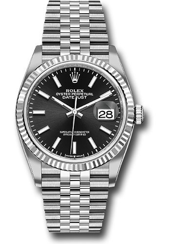 Rolex Steel Datejust 36 Watch - Fluted Bezel - Black Index Dial - Jubilee Bracelet