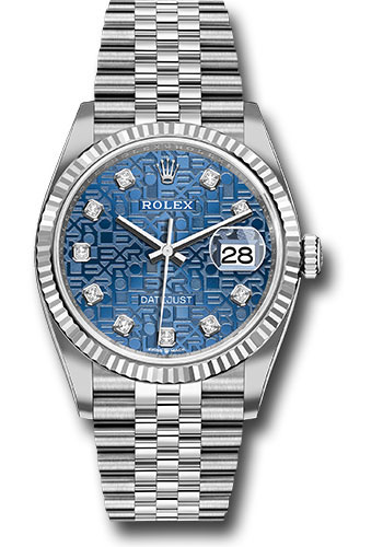 Rolex Steel Datejust 36 Watch - Fluted Bezel - Blue Jubilee Diamond Dial - Jubilee Bracelet