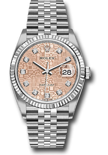 Rolex Steel Datejust 36 Watch - Fluted Bezel - Pink Jubilee Diamond Dial - Jubilee Bracelet