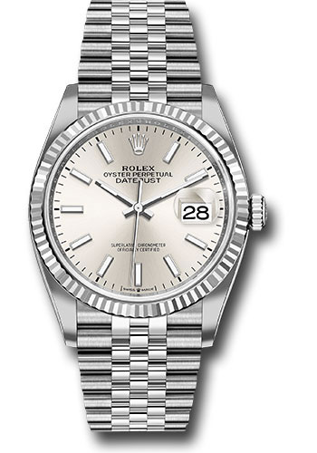 Rolex Steel Datejust 36 Watch - Fluted Bezel - Silver Index Dial - Jubilee Bracelet