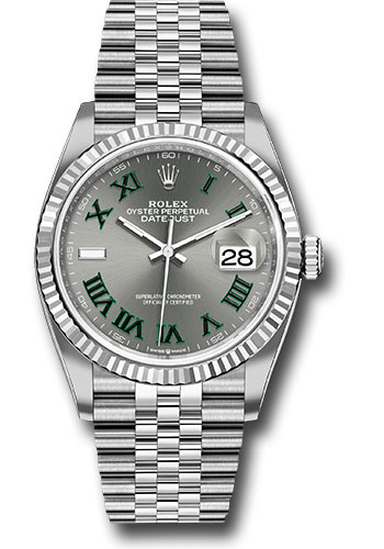 Rolex White Rolesor Datejust 36 Watch - Fluted Bezel - Slate Roman Dial - Jubilee Bracelet
