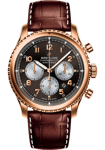 Breitling Aviator 8 B01 Chronograph 43 Watch - Red Gold Case - Bronze Dial - Brown Croco Strap