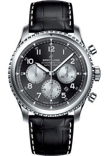 Breitling Aviator 8 B01 Chronograph 43 Watch - Steel Case - Black Dial - Black Croco Strap