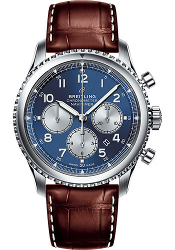 Breitling Aviator 8 B01 Chronograph 43 Watch - Steel Case - Blue Dial - Brown Croco Strap