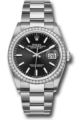 Rolex Steel Datejust 36 Watch - Diamond Bezel - Black Index Dial - Oyster Bracelet