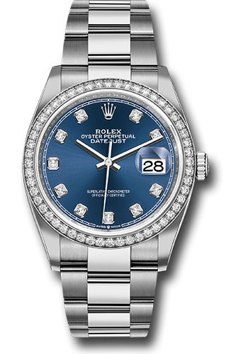 Rolex Steel Datejust 36 Watch - Diamond Bezel - Blue Diamond Dial - Oyster Bracelet