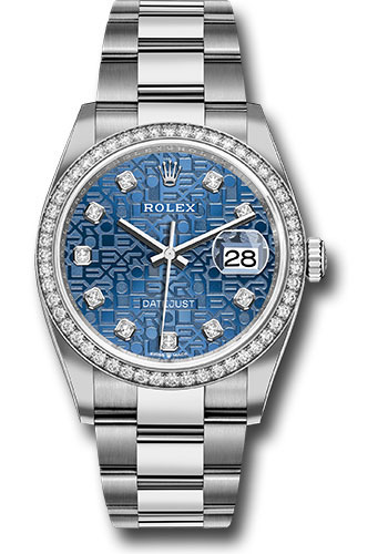 Rolex Steel Datejust 36 Watch - Diamond Bezel - Blue Jubilee Diamond Dial - Oyster Bracelet