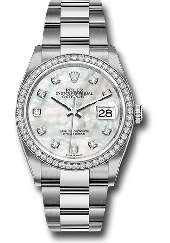 Rolex Steel Datejust 36 Watch - Diamond Bezel - Mother-of-Pearl Diamond Dial - Oyster Bracelet