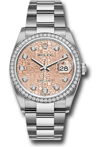 Rolex Steel Datejust 36 Watch - Diamond Bezel - Pink Jubilee Diamond Dial - Oyster Bracelet