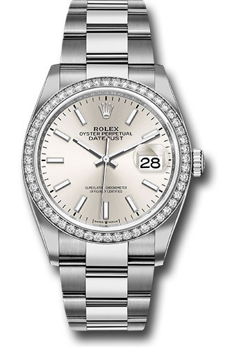 Rolex Steel Datejust 36 Watch - Diamond Bezel - Silver Index Dial - Oyster Bracelet