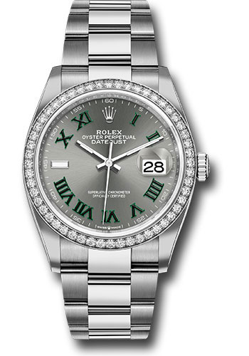 Rolex White Rolesor Datejust 36 Watch - Diamond Bezel - Slate Roman Dial - Oyster Bracelet