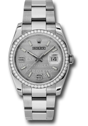 Rolex Steel and White Gold Datejust 36 Watch - 52 Diamond Bezel - Silver Wave Diamond 6 And 9 Arabic Dial - Oyster Bracelet