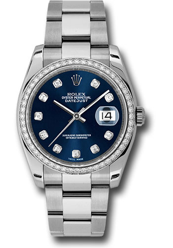 Rolex Steel and White Gold Datejust 36 Watch - 52 Diamond Bezel - Blue Diamond Dial - Oyster Bracelet