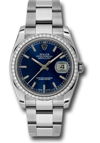 Rolex Steel and White Gold Datejust 36 Watch - 52 Diamond Bezel - Blue Index Dial - Oyster Bracelet