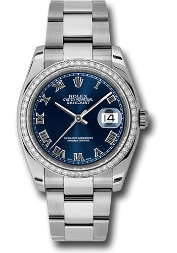 Rolex Steel and White Gold Datejust 36 Watch - 52 Diamond Bezel - Blue Roman Dial - Oyster Bracelet