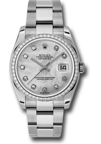 Rolex Steel and White Gold Datejust 36 Watch - 52 Diamond Bezel - Mother-Of-Pearl Diamond Dial - Oyster Bracelet