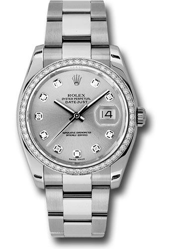 Rolex Steel and White Gold Datejust 36 Watch - 52 Diamond Bezel - Silver Diamond Dial - Oyster Bracelet