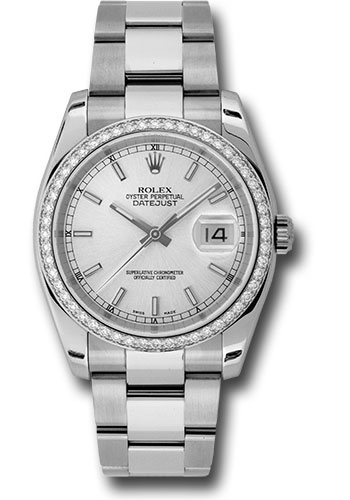 Rolex Steel and White Gold Datejust 36 Watch - 52 Diamond Bezel - Silver Index Dial - Oyster Bracelet
