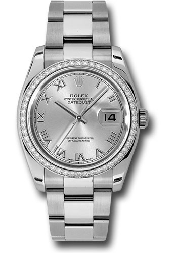 Rolex Steel and White Gold Datejust 36 Watch - 52 Diamond Bezel - Silver Roman Dial - Oyster Bracelet