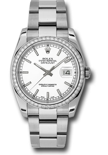 Rolex Steel and White Gold Datejust 36 Watch - 52 Diamond Bezel - White Index Dial - Oyster Bracelet