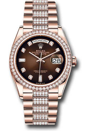 Rolex Everose Gold Day-Date 36 Watch - Diamond Bezel - Brown Ombré Diamond Dial - Diamond President Bracelet