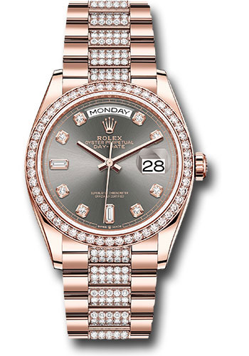 Rolex Everose Gold Day-Date 36 Watch - Diamond Bezel - Slate Diamond Dial - Diamond President Bracelet