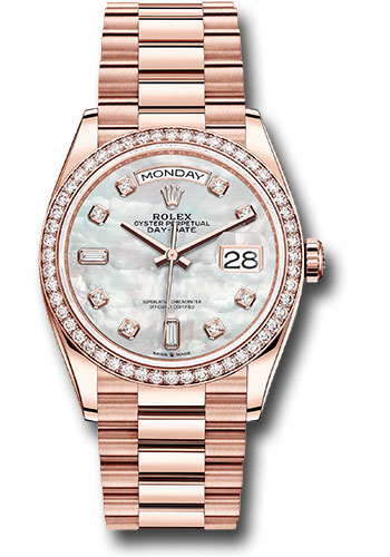 Rolex Everose Gold Day-Date 36 Watch - Diamond Bezel - Mother-of-Pearl Diamond Dial - President Bracelet